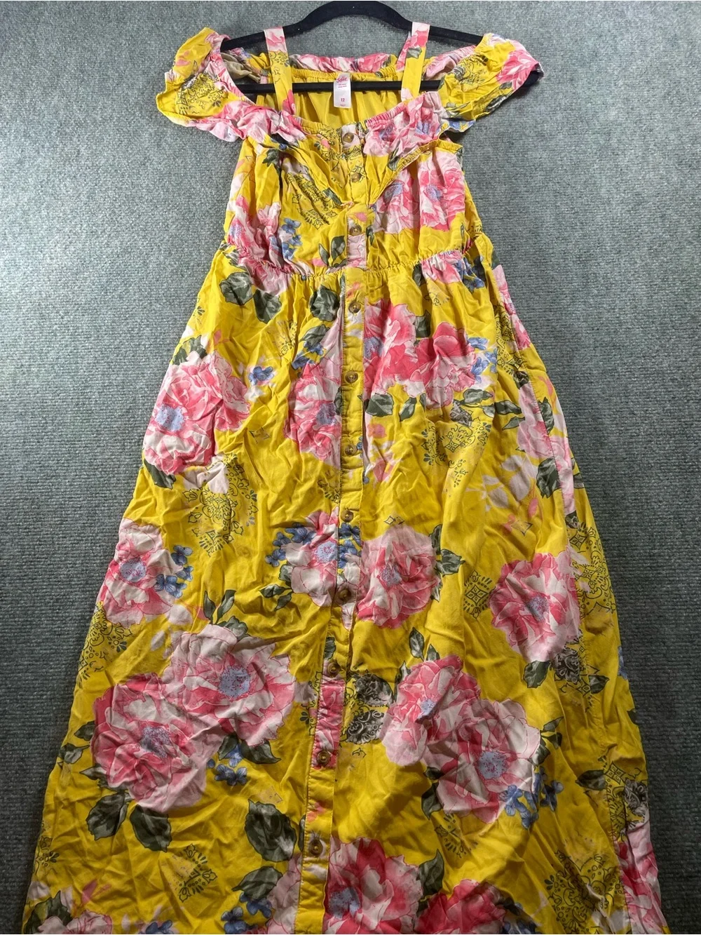 Justice Yellow‎ Floral Summer Dress with Pink Accents